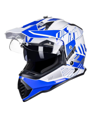 Casco de Motocicleta ILM WS902 Doble Visera Solar Azul Blanco S