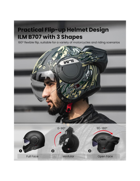 Casco Modular ILM B707 Verde Militar para Motocicleta L Casco Modular ILM B707 Verde Militar para Motocicleta L