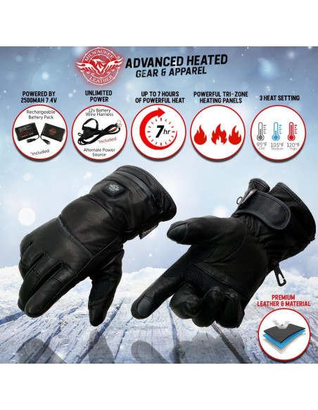 Guantes Calentados Milwaukee Leather MG7513SET para Hombre - X-Pequeño Guantes Calentados Milwaukee Leather MG7513SET para Hombre - X-Pequeño