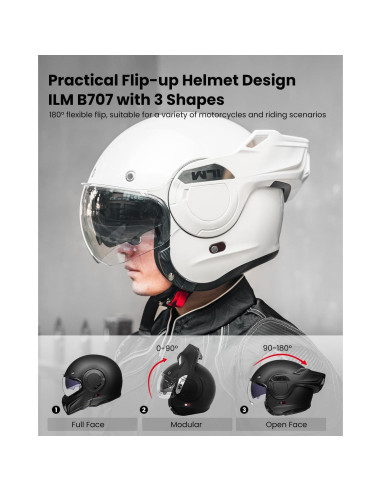 Casco Modular ILM B707 Vintage para Motocicleta Blanco L