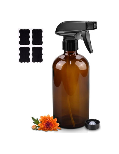Botella de Spray de Vidrio Ámbar 500ml con Boquilla Ajustable