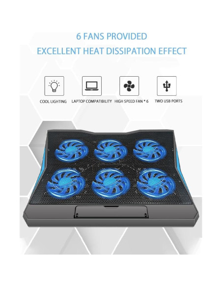 Base de Enfriamiento para Laptop Zacoora Q3-Negro 12-17" 6 Ventiladores Base de Enfriamiento para Laptop Zacoora Q3-Negro 12-17" 6 Ventiladores