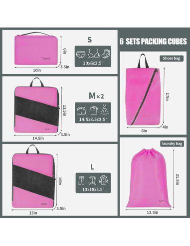Cubos de Compresión MSBAG para Viaje 6 Piezas Burdeos