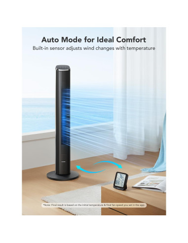 Ventilador de Torre GoveeLife Negro H7106 Inteligente 8 Velocidades