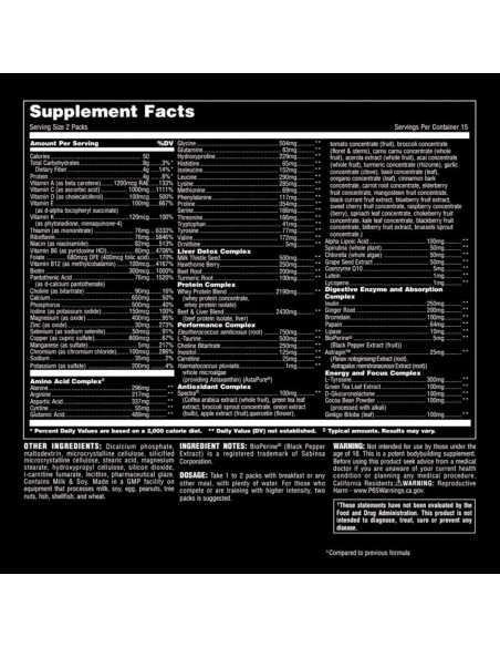 Animal Pak Multivitamínico 30 Unidades - Zinc, Vitaminas y Aminoácidos Animal Pak Multivitamínico 30 Unidades - Zinc, Vitaminas y Aminoácidos