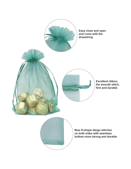 100 Bolsas de Organza Teal 13x18 cm con Cierre de Cuerda 100 Bolsas de Organza Teal 13x18 cm con Cierre de Cuerda