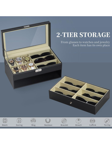 Caja de Relojes y Gafas AUTOARK 6 Espacios Negro AW-048