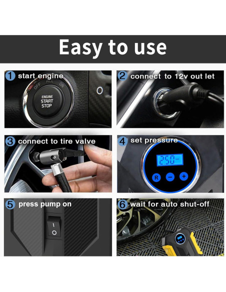 Compresor de Aire Digital Carsun CAP-001 12V 35L/min Amarillo Compresor de Aire Digital Carsun CAP-001 12V 35L/min Amarillo