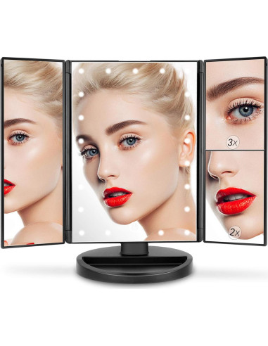 Espejo de Tocador Deweisn Iluminado Trifold 21 LED 3X/2X/1X