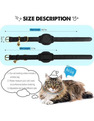 Rastreador GPS para Gatos Jowlroel Collar de Cuero Negro