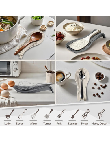 Soporte de Cuchara de Silicona Yaozyety Beige Resistente al Calor