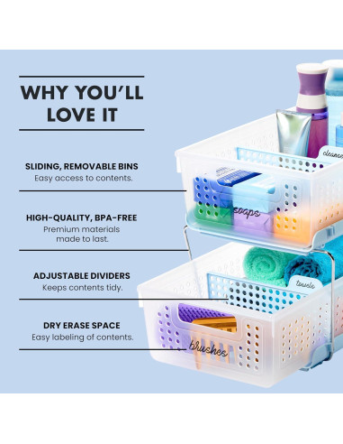 Organizador de Plástico Madesmart 2 Niveles Azul 36.4x22.9x15.9 cm