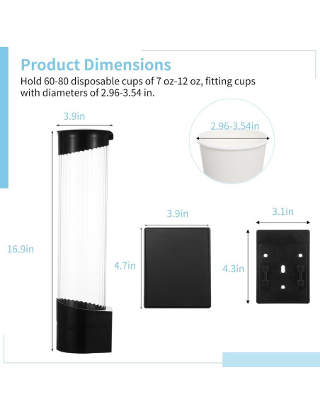 Dispensador de Tazas de Papel TIMCORR 60-80 tazas 207ml-355ml Dispensador de Tazas de Papel TIMCORR 60-80 tazas 207ml-355ml