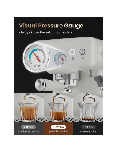 Máquina de Espresso Neretva 15 Bar con Manómetro - Blanco