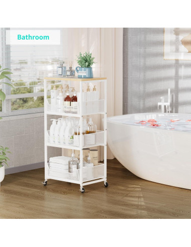 Carrito de Cocina HapiRm Blanco 4 Niveles con Canasta de Frutas