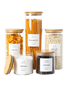 Paquete de 5 Tarros de Vidrio con Tapas de Bambú Herméticas