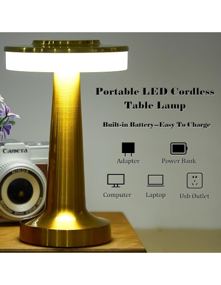Conjunto de 2 lámparas de mesa LED Riakrum doradas portátiles Conjunto de 2 lámparas de mesa LED Riakrum doradas portátiles