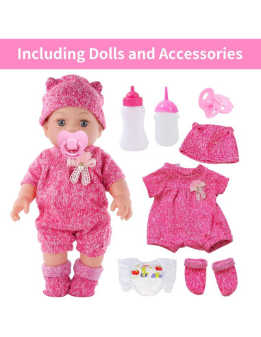 Muñeca Bebé DONTNO 30 cm con Ropa y Accesorios