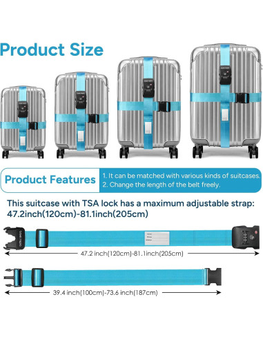 Correas de Equipaje Travel Inspira con Candado TSA Azul 120-205 cm