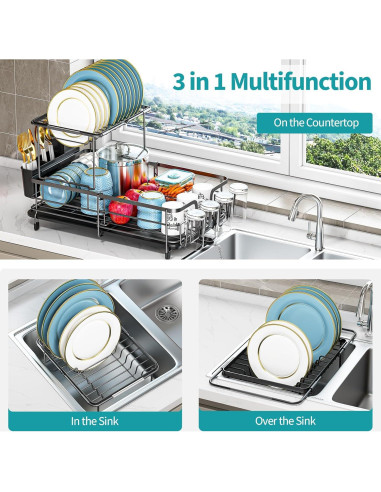 Escurridor de Platos Expandible Urackify 2 Niveles Negro