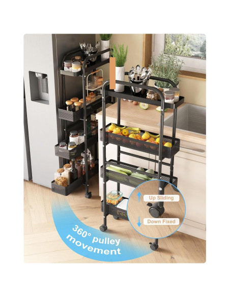 Carro de Almacenamiento Slim UMDONX 4 Niveles Negro Organizador Carro de Almacenamiento Slim UMDONX 4 Niveles Negro Organizador