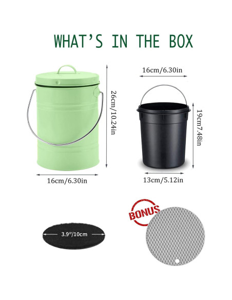 Contenedor de Compost LALASTAR 3.8L Verde Sin Olores Contenedor de Compost LALASTAR 3.8L Verde Sin Olores