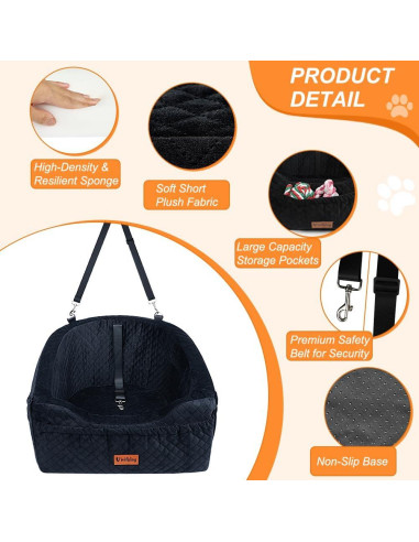 Asiento de Coche para Perros Vivifying Negro 48x45x35cm hasta 13.6kg