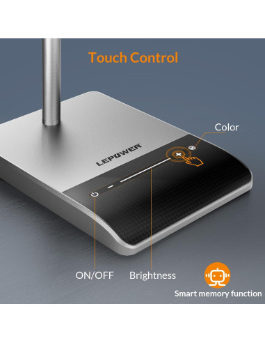 Lámpara de Escritorio LED LEPOWER 12W 800LM Gris Táctil