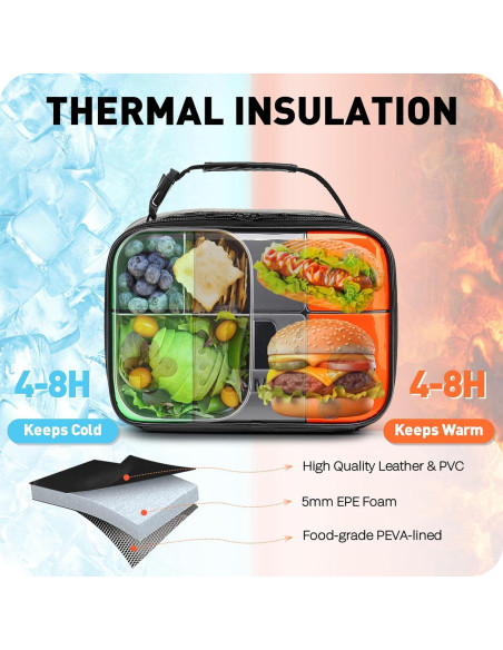 Caja de Almuerzo Aislada Hairao para Niños Verde Naranja 4.2L Caja de Almuerzo Aislada Hairao para Niños Verde Naranja 4.2L