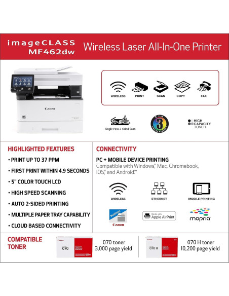 Impresora láser multifuncional Canon imageCLASS MF462dw Impresora láser multifuncional Canon imageCLASS MF462dw