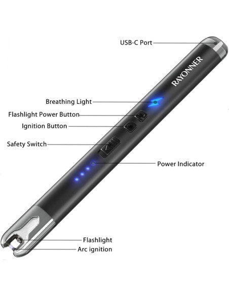 Encendedor Eléctrico RAYONNER Recargable USB con Linterna Encendedor Eléctrico RAYONNER Recargable USB con Linterna
