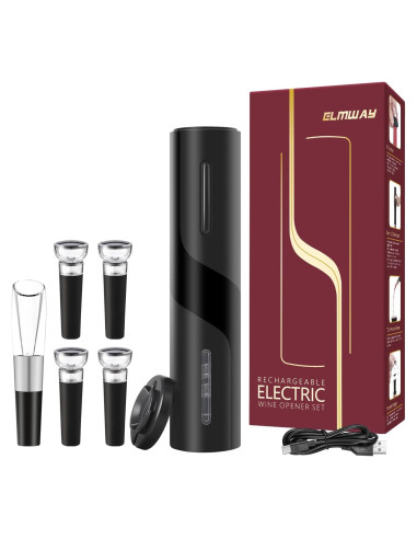 Abridor de Vino Eléctrico ELMWAY Negro con Cortador y Tapones