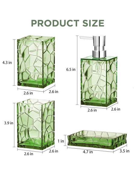Juego de Accesorios de Baño HBlife Acrílico Verde Salvia 4 Piezas Juego de Accesorios de Baño HBlife Acrílico Verde Salvia 4 Piezas