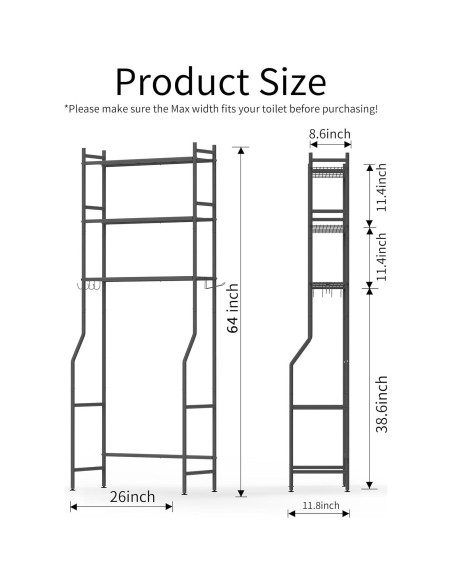 Estante de Almacenamiento GloTika 3 Niveles Negro para Baño Estante de Almacenamiento GloTika 3 Niveles Negro para Baño