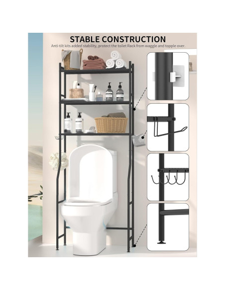 Estante de Almacenamiento GloTika 3 Niveles Negro para Baño Estante de Almacenamiento GloTika 3 Niveles Negro para Baño