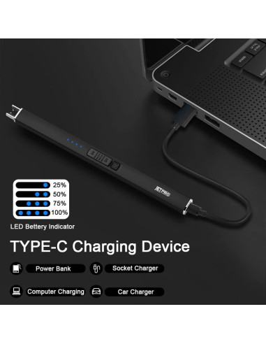 Encendedor Eléctrico Recargable JETPRO a Prueba de Viento Negro