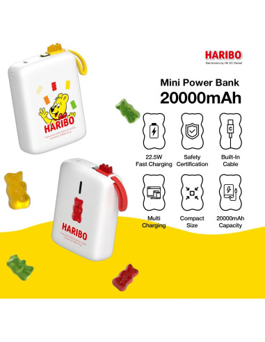 Banco de Energía Haribo 20000mAh Carga Rápida USB-C Rojo