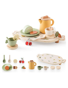 Juego de té de madera Youuys con 2 tazas y bandeja verde