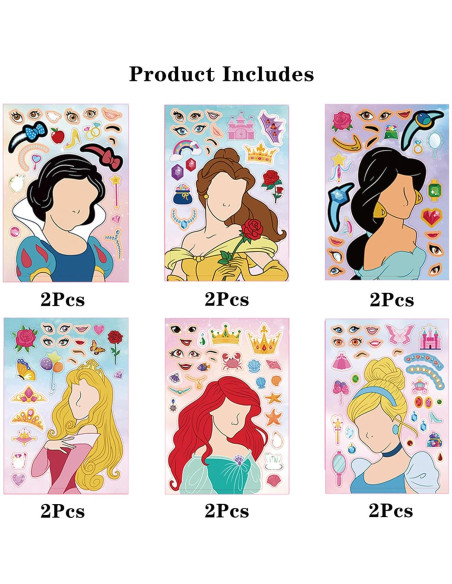 Stickers de Princesa para Hacer Caras - 12 Piezas MaoMaoCha Stickers de Princesa para Hacer Caras - 12 Piezas MaoMaoCha