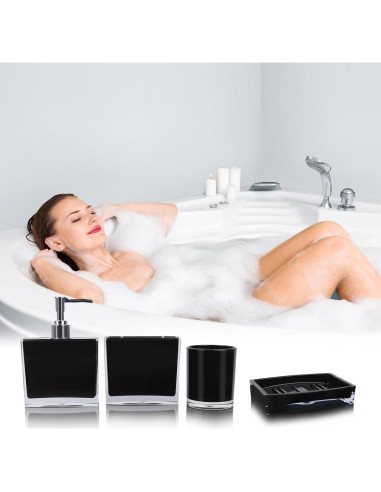 Juego de Accesorios de Baño Acrílico Premium 4 Piezas Negro