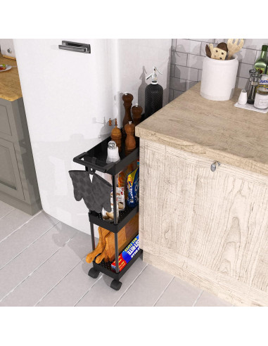 Carro de Cocina Delgado Simple Houseware 3 Niveles Negro