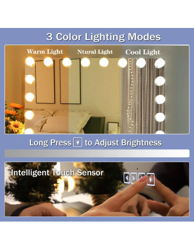 Espejo de Maquillaje COOLJEEN Grande 80x60cm con Bluetooth y LED