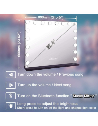 Espejo de Maquillaje COOLJEEN Grande 80x60cm con Bluetooth y LED