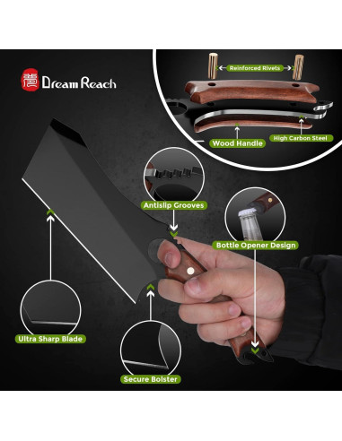 Cuchillo de Carnicería Dream Reach 17.5 cm Acero Carbono Negro