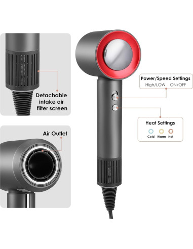 Secador de Pelo LCRIKY 110000 RPM Iones Negativos Gris