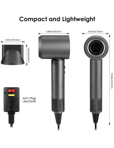 Secador de Pelo LCRIKY 110000 RPM Iones Negativos Gris