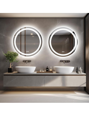 Espejo de Baño Iluminado LED LUVODI 61 cm Redondo Anti-vaho