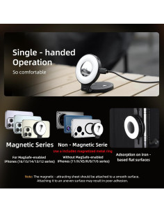 Luz de Selfie Magnética Flymile con Soporte y Espejo, Negra 2