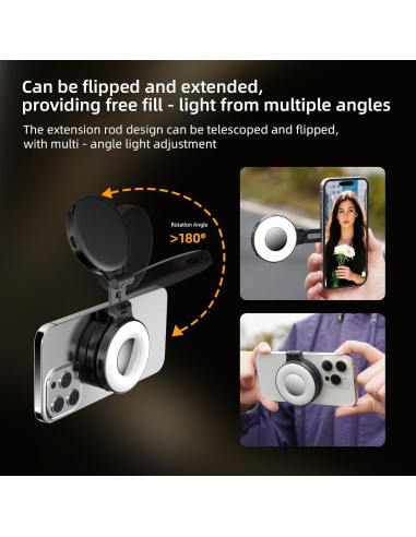 Luz de Selfie Magnética Flymile con Soporte y Espejo, Negra