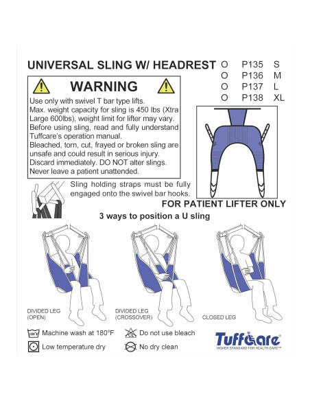Eslinga de Paciente Universal Tuffcare Pequeña con Reposacabezas Eslinga de Paciente Universal Tuffcare Pequeña con Reposacabezas